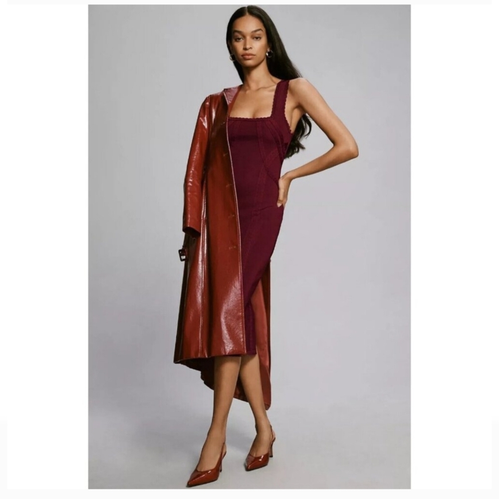 Anthropologie Ribbed Knit Midi Dress Burgundy Wine Sleeveless Bodycon Size L - Picture 5 of 16